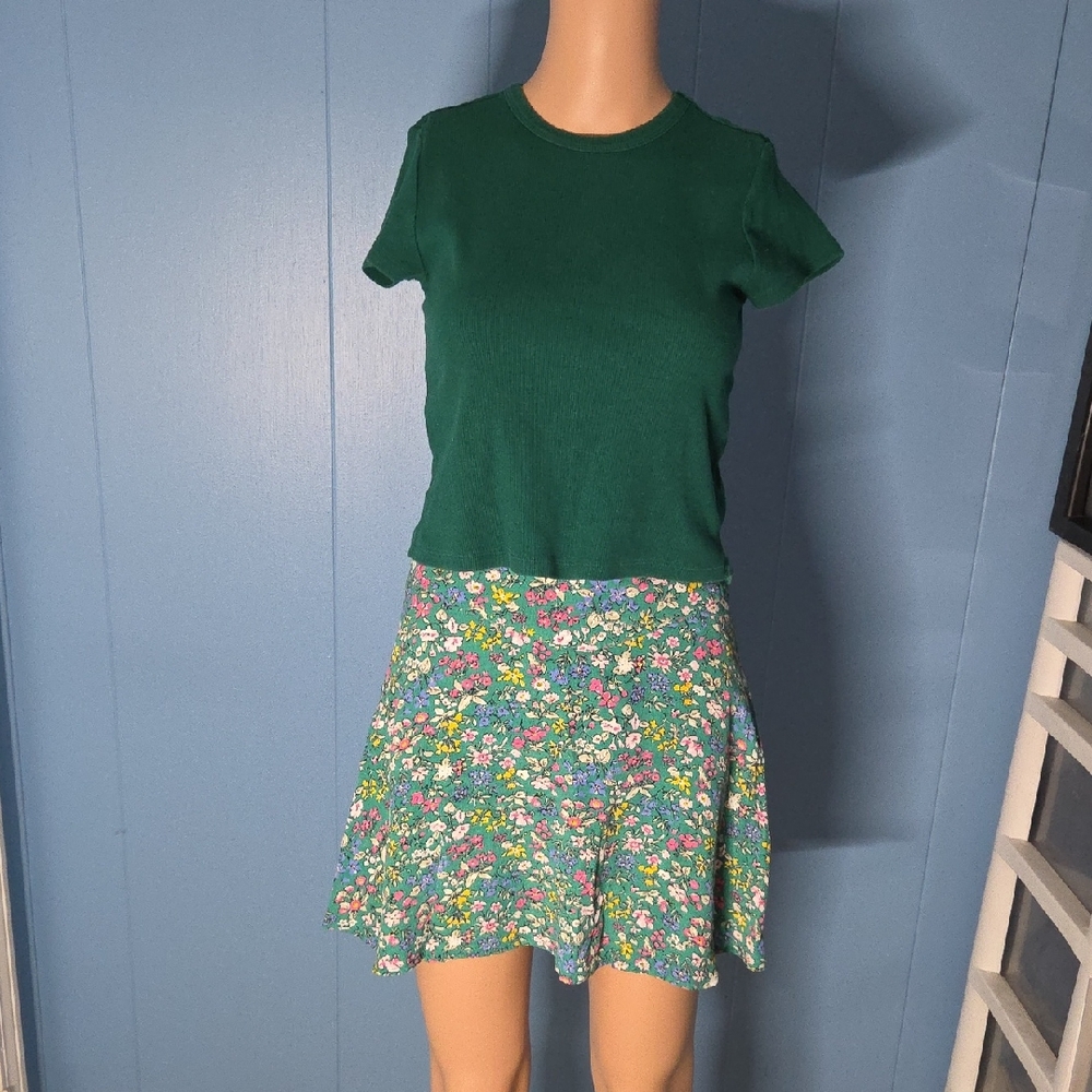 Jack Wills Green Floral Circle Skirt